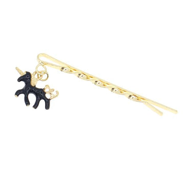 Gold Finish Black Enamel Unicorn Hair Clip (pc)